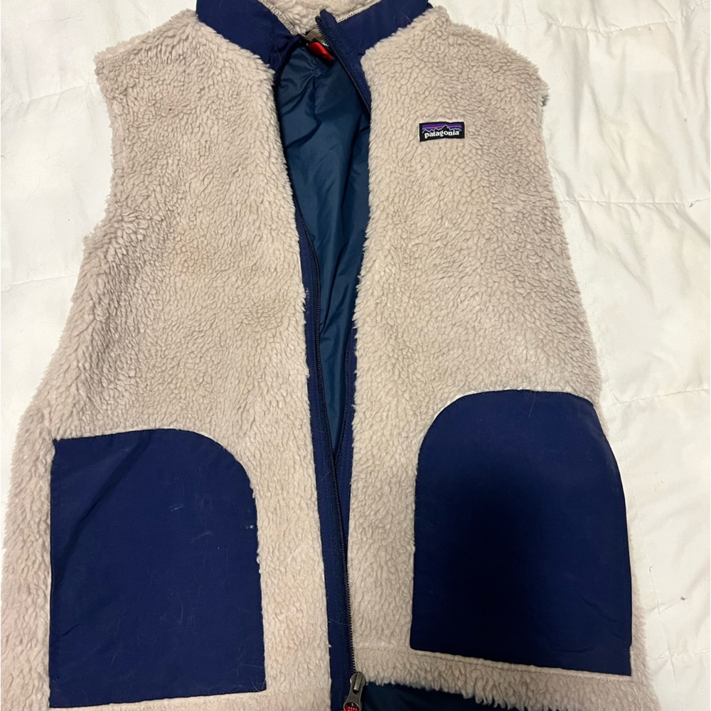 Patagonia Kids' Cream and Blue Fleece Vest